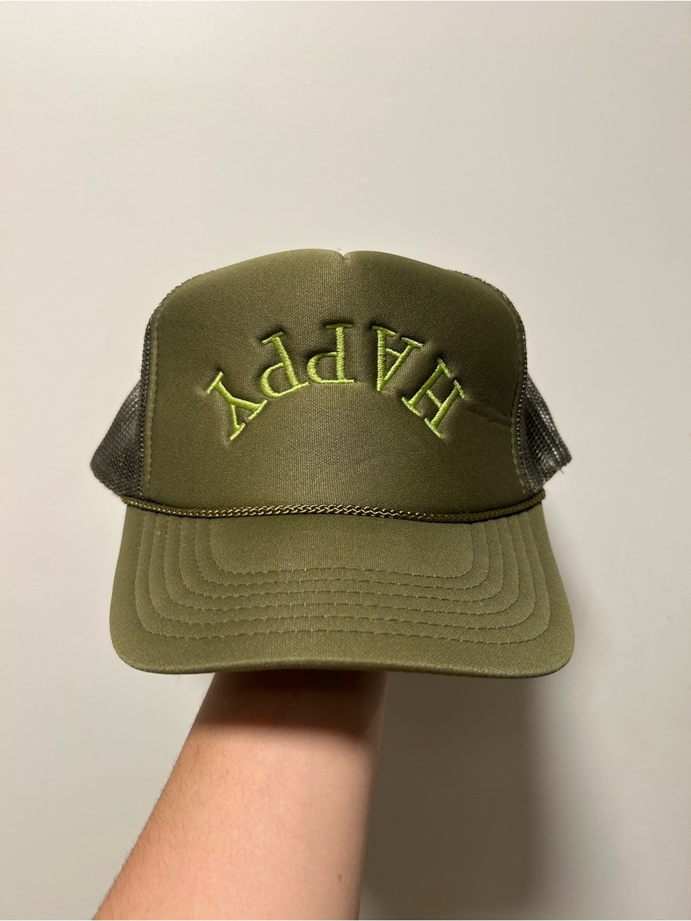 Otto Green happy embroidered rope trucker hat